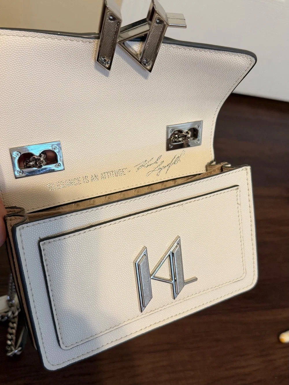 Karl Lagerfeld White Textured Chain-Handle Crossbody Bag